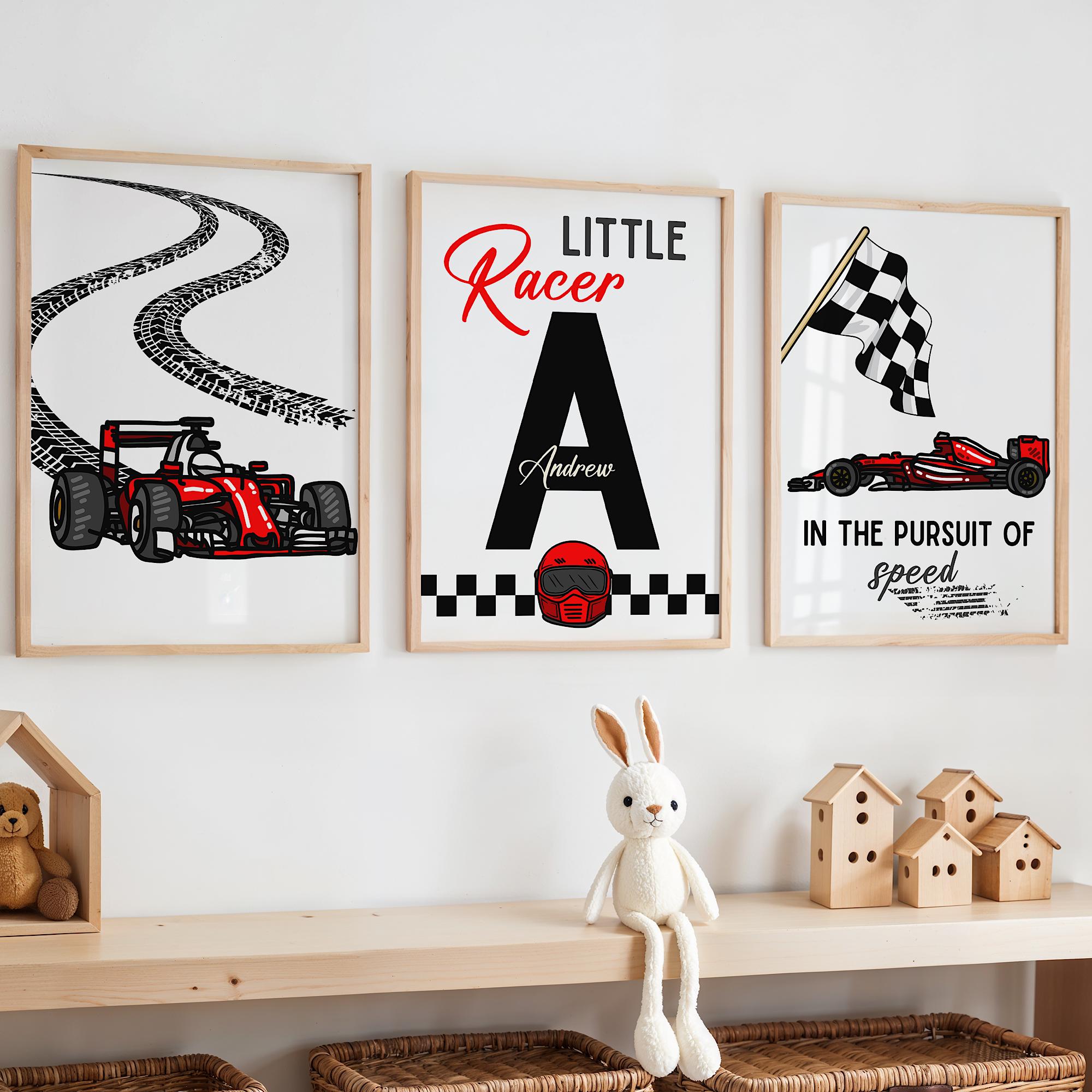 Baby Nursery Pictures - Custom Name Racing Car Nursery Prints