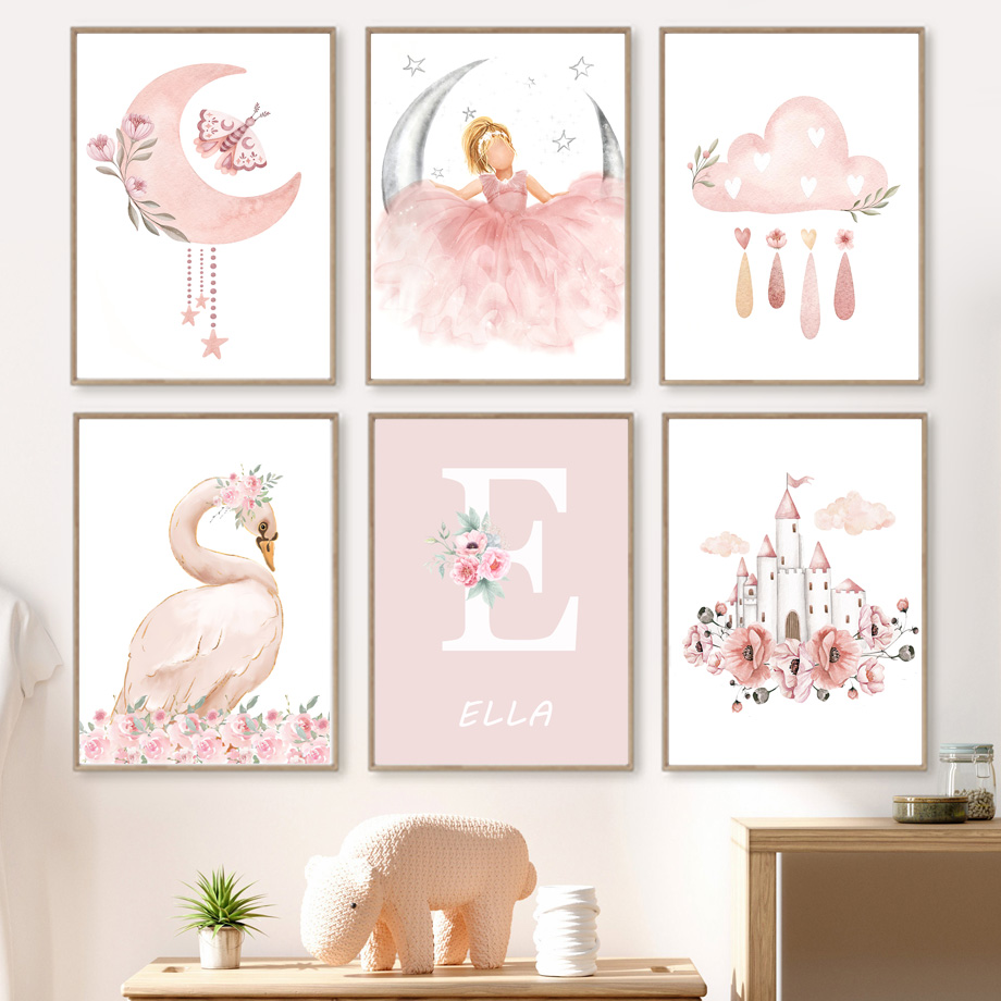 Baby Nursery Pictures - Pink Angel Girl Sun Moon Cloud