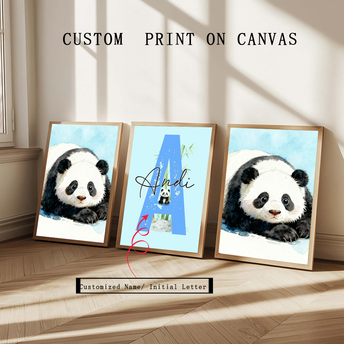 Baby Nursery Pictures - 3pcs Personalized Panda Nursery Prints: Girls