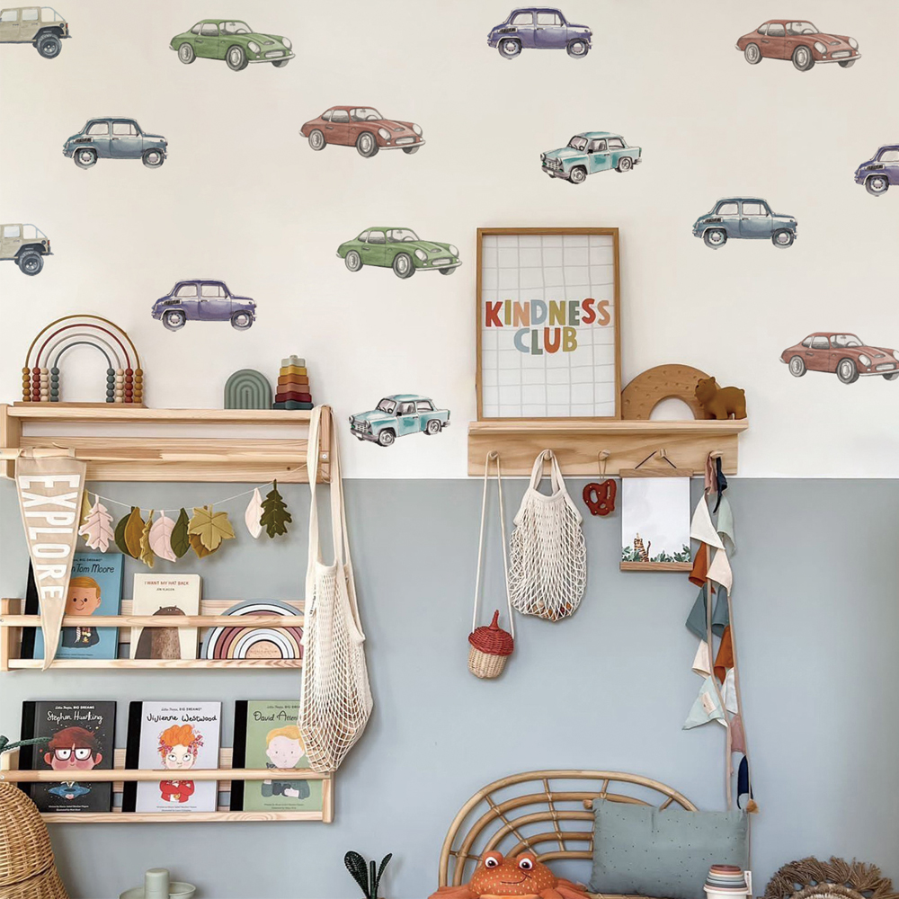 Baby Nursery Wallpaper - Cartoon Kids Transport Car Truck Wall