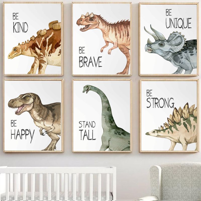 Baby Nursery Pictures - Watercolor Dinosaur Poster Nursery Boy's Room
