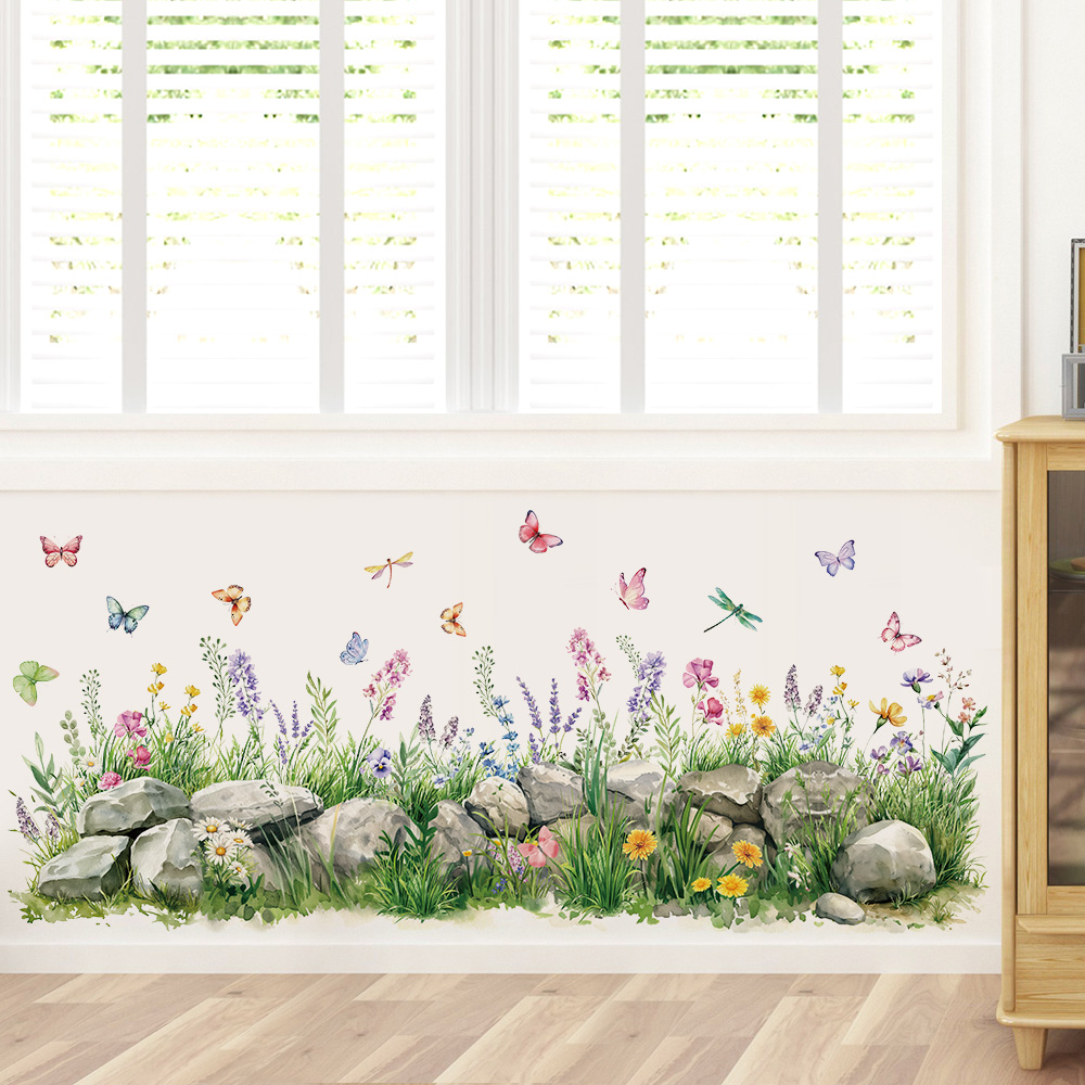 Baby Nursery Wallpaper - Stones and Flowers Watercolor Wall Stickers