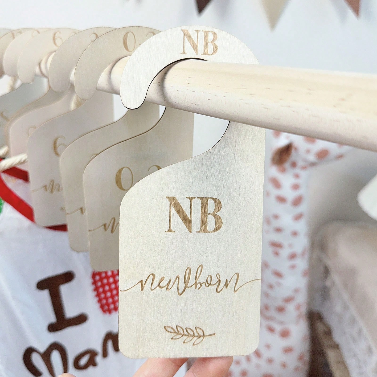 Baby Nursery Storage - Wooden Baby Wardrobe Size Hanging Tags