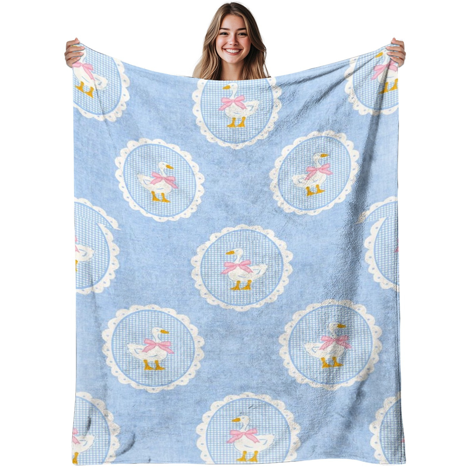 Baby Nursery Fabric - VIKAMA Gingham Blue Cottage Duck Fleece