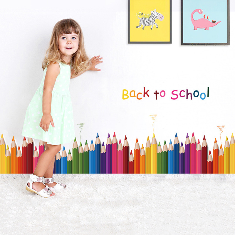 Baby Nursery Wallpaper - Cartoon Colour Pencil Baseboard Wall Stickers