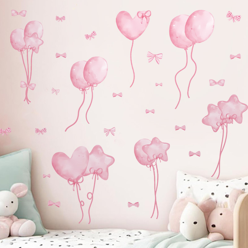 Baby Nursery Wallpaper Girl - Watercolor Pink Balloon Wall Stickers Girls
