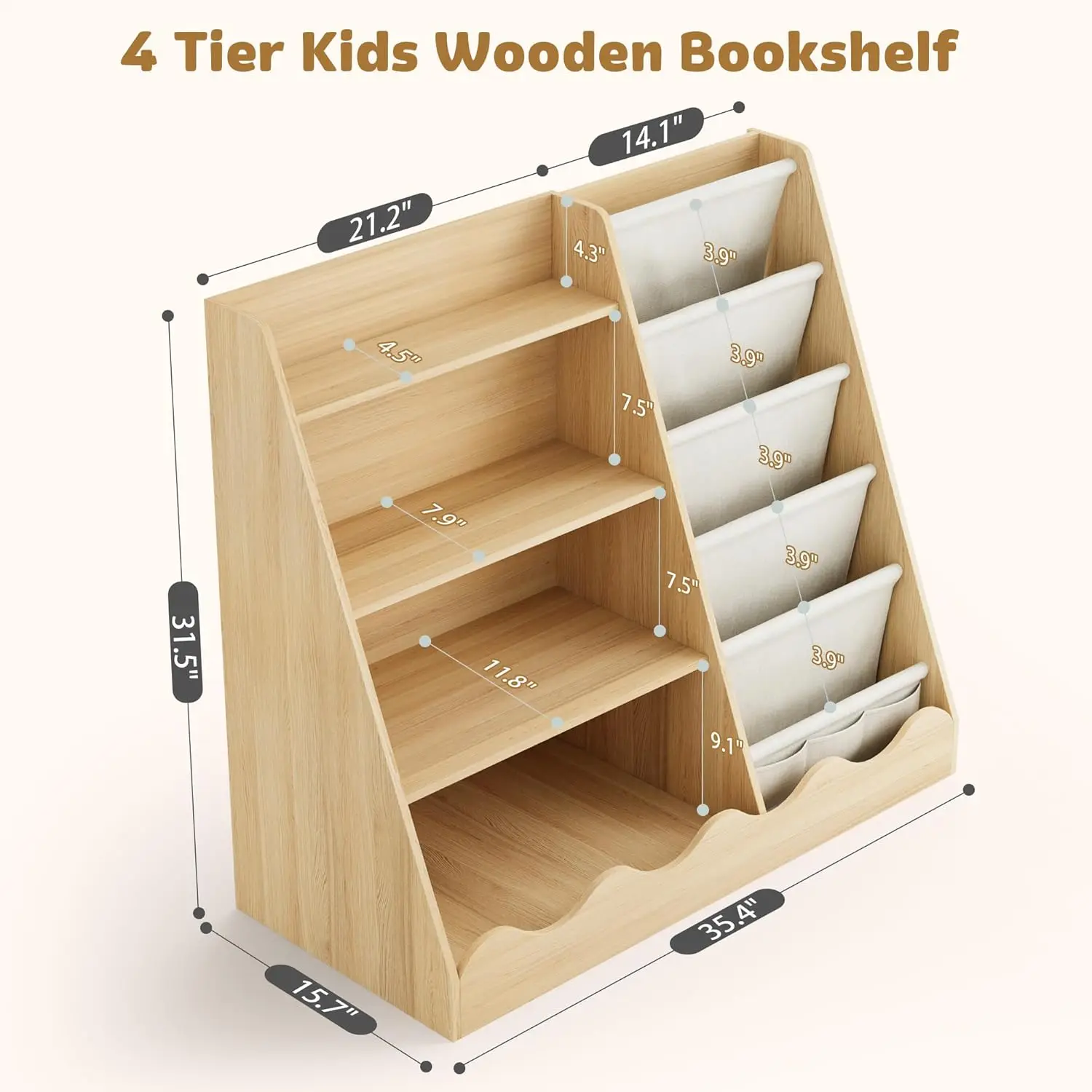 Wooden Kids Bookcase 4 Tier Ba - Baby Nursery Storage avaliação e preço