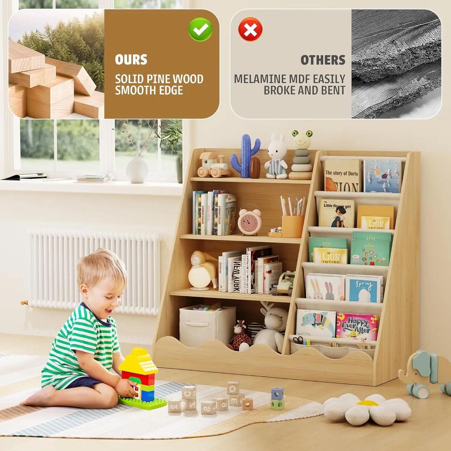Wooden Kids Bookcase 4 Tier Ba - Baby Nursery Storage avaliação e preço