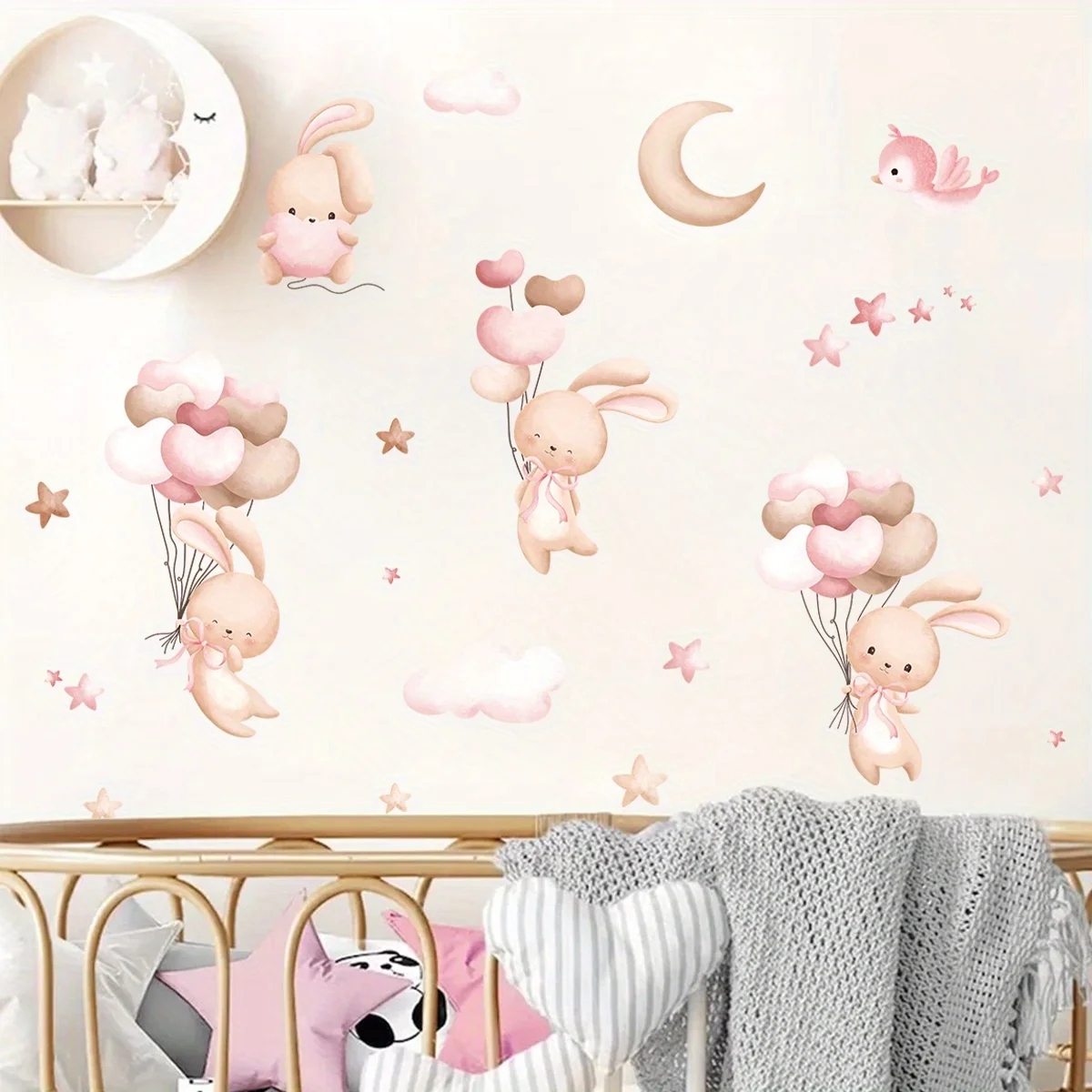 Cute Rabbit Balloon Wall Stick - Baby Nursery Wallpaper Girl avaliação e preço