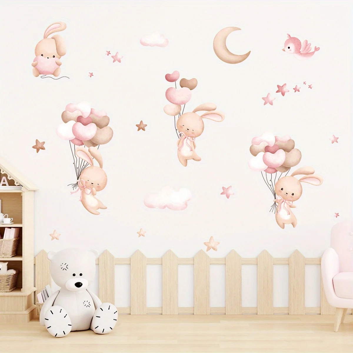 Cute Rabbit Balloon Wall Stick - Baby Nursery Wallpaper Girl avaliação e preço