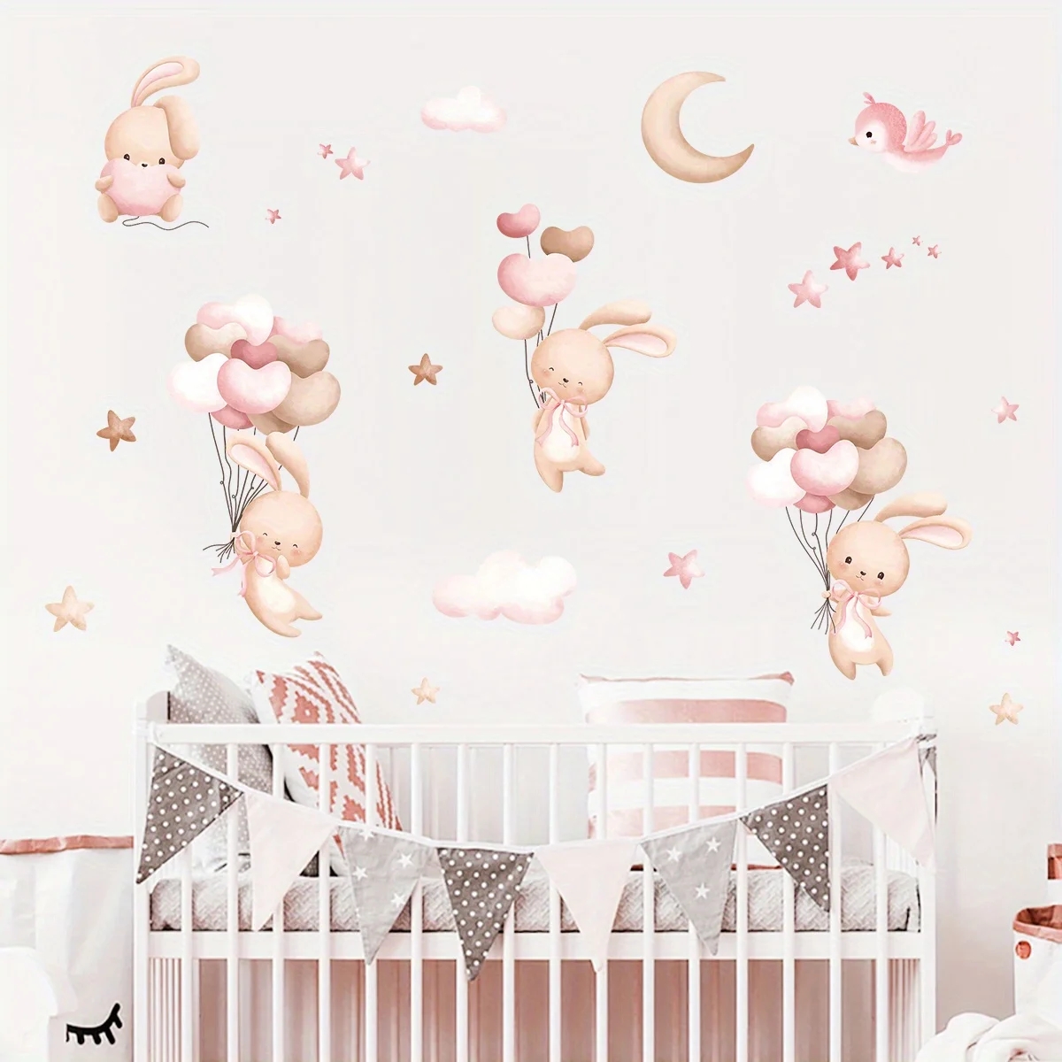 Cute Rabbit Balloon Wall Stick - Baby Nursery Wallpaper Girl avaliação e preço