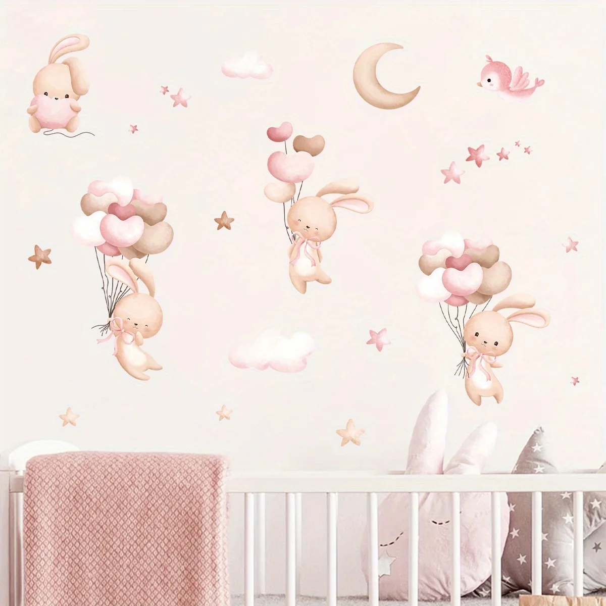 Cute Rabbit Balloon Wall Stick - Baby Nursery Wallpaper Girl avaliação e preço