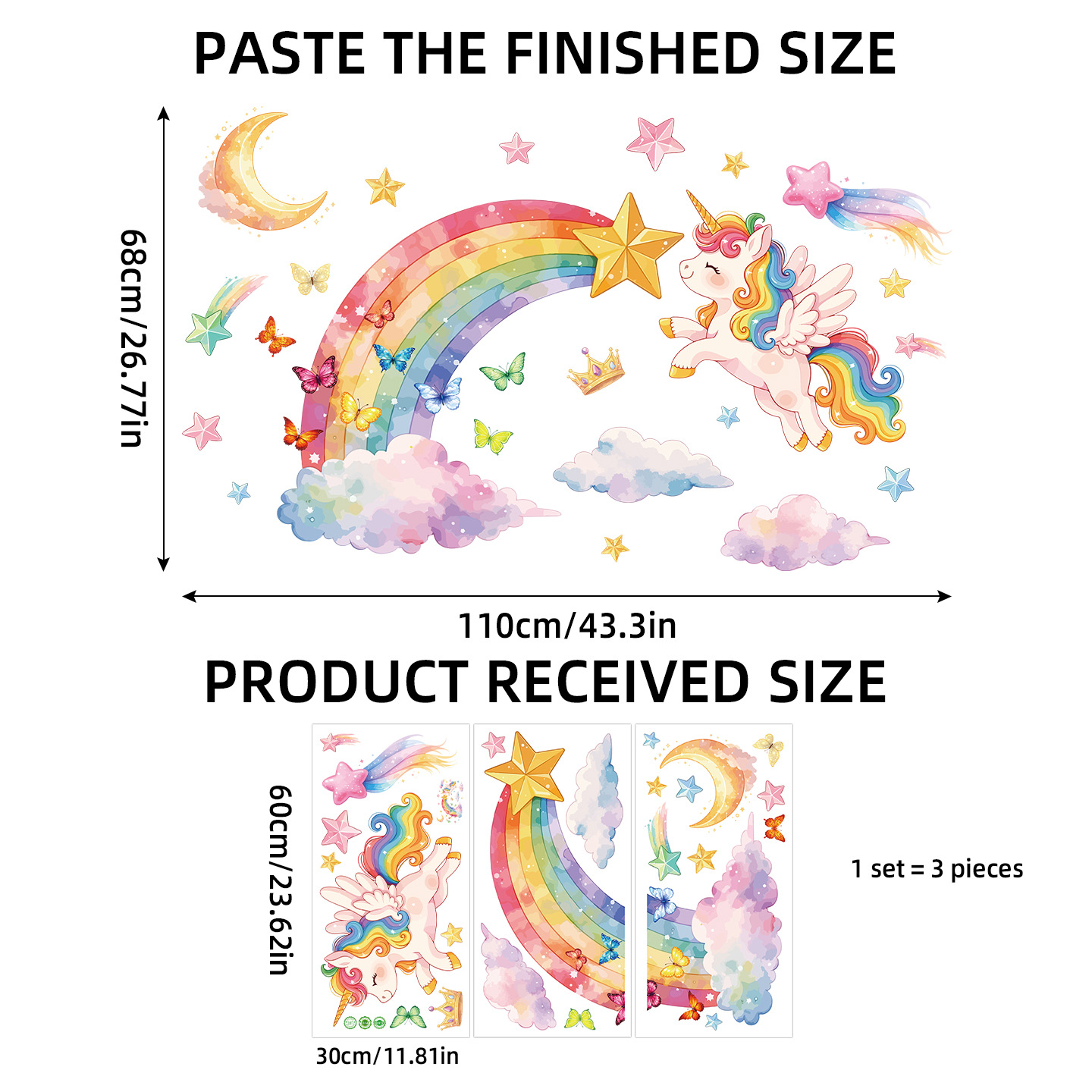 Unicorn Rainbow Butterfly Wall - Baby Nursery Wallpaper avaliação e preço