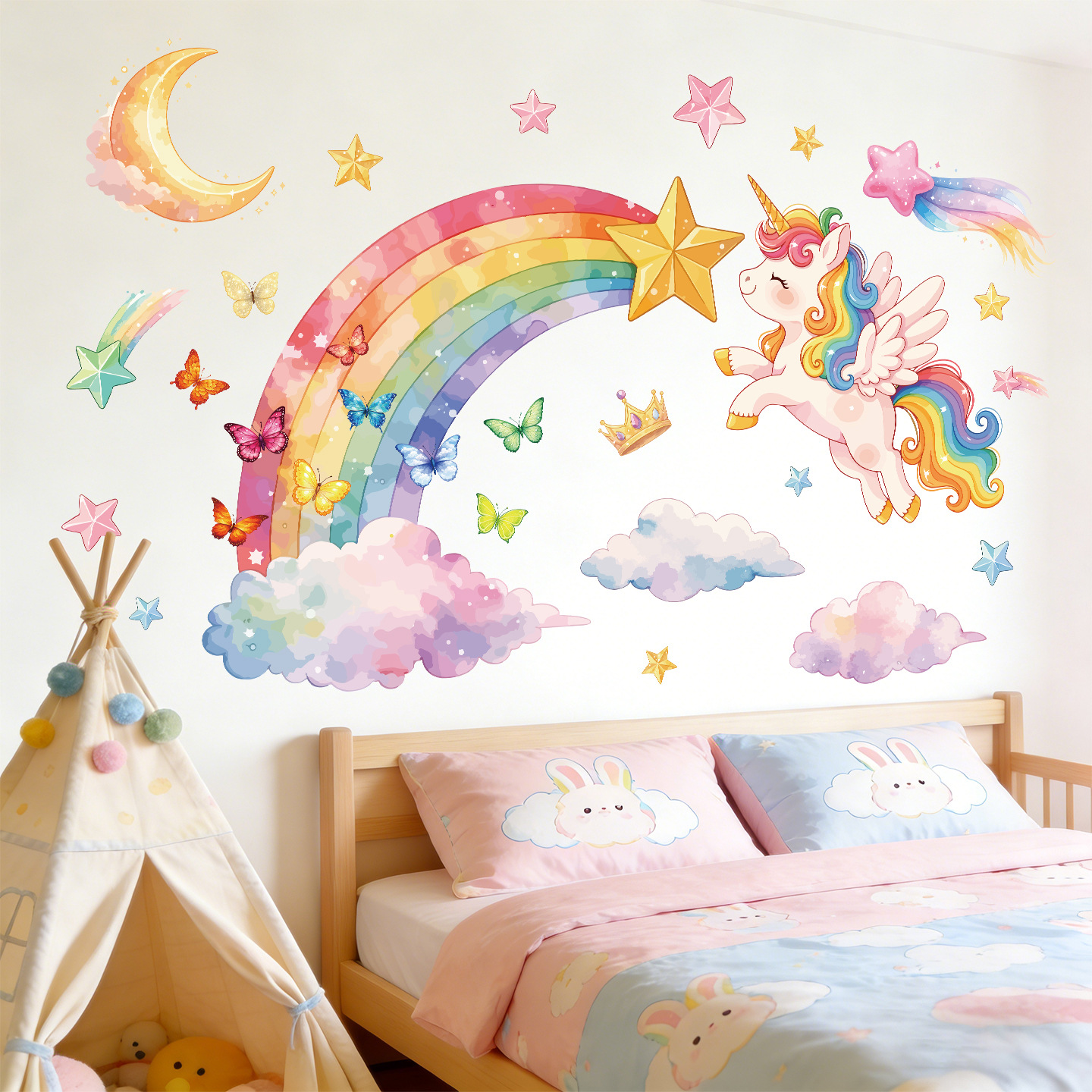 Unicorn Rainbow Butterfly Wall - Baby Nursery Wallpaper avaliação e preço