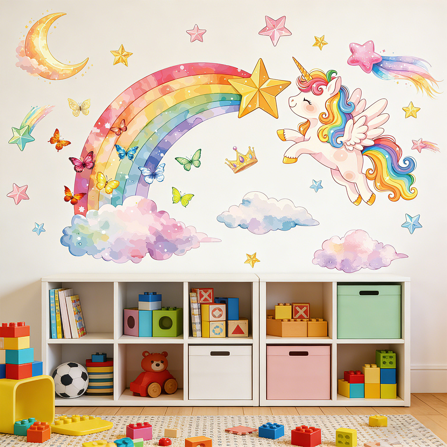Unicorn Rainbow Butterfly Wall - Baby Nursery Wallpaper avaliação e preço