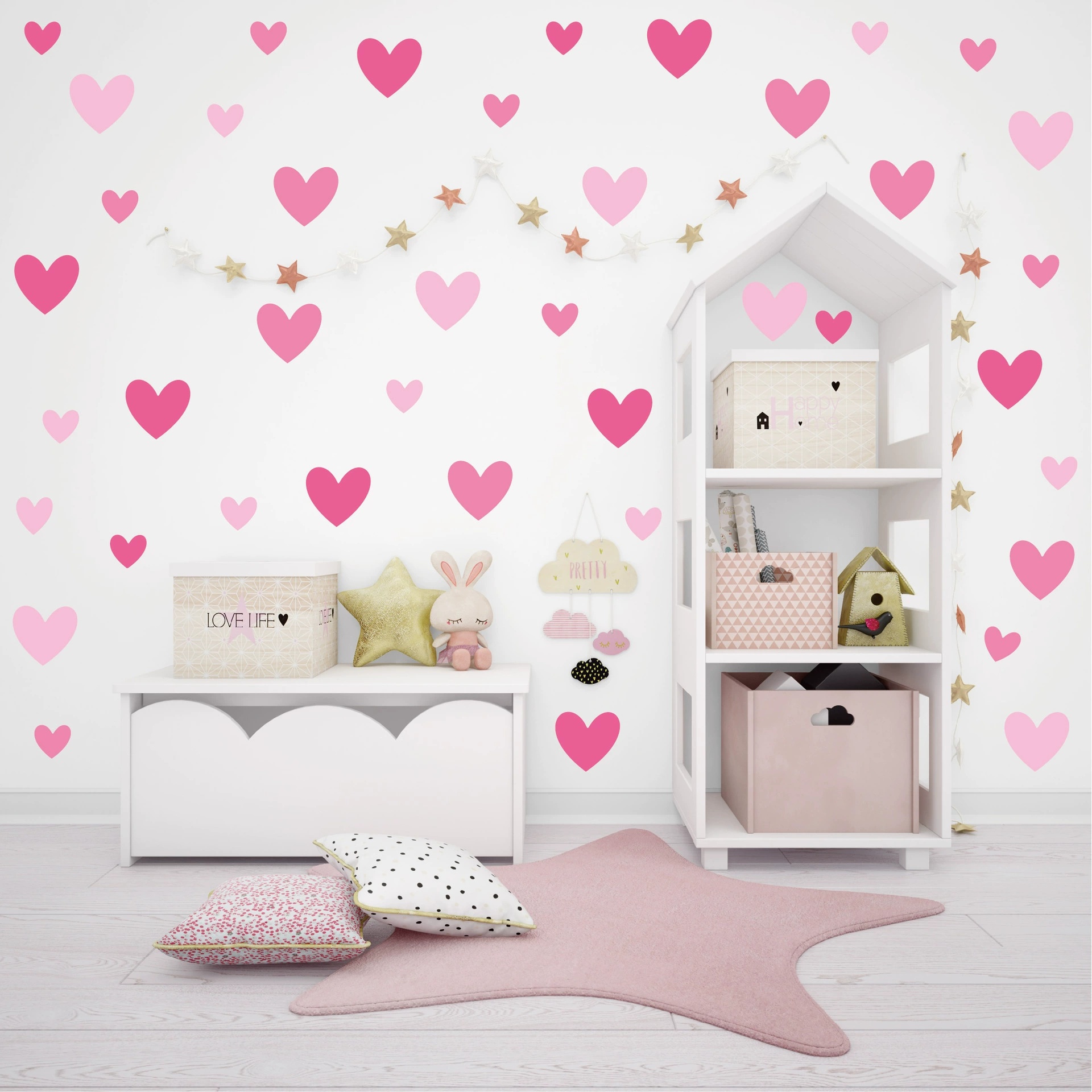 170pcs=10 Sheets Pink Heart Wa - Baby Nursery Wallpaper Girl avaliação e preço