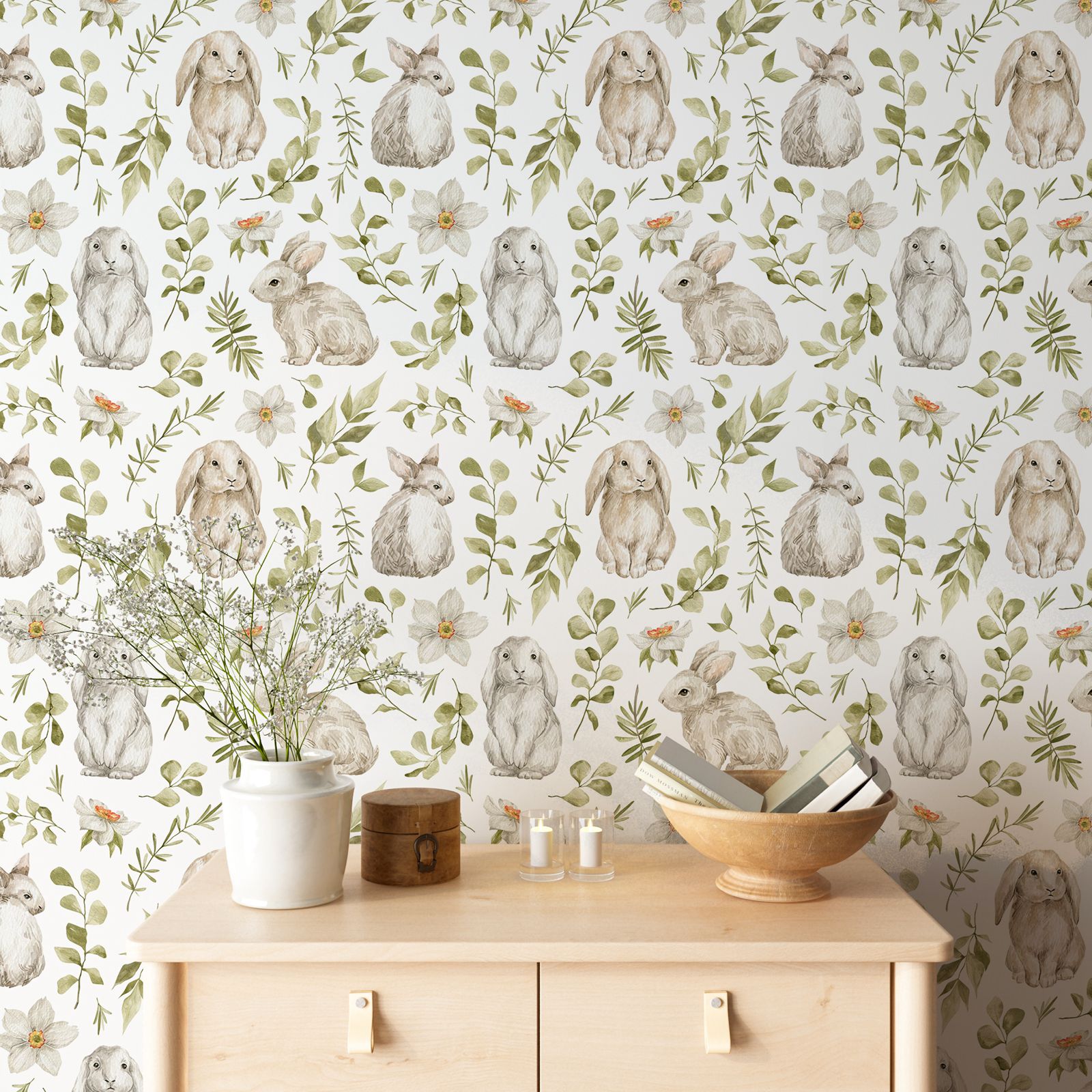 Bunny Wallpaper Kids Room Wall - Baby Nursery Wallpaper Girl avaliação e preço