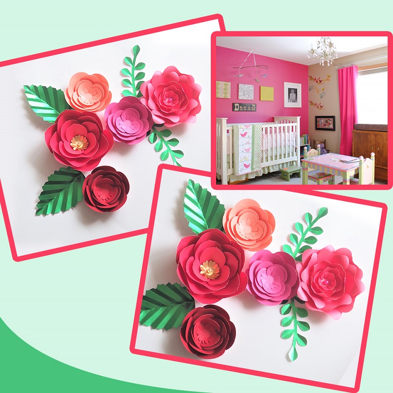 DIY Paper Flowers Leaves Nurse - Baby Nursery Wallpaper Girl avaliação e preço