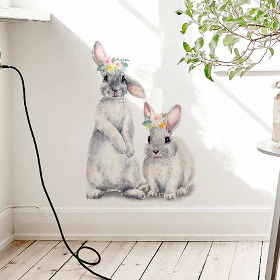 Watercolor Grey Baby Rabbits F - Baby Nursery Wallpaper Girl avaliação e preço