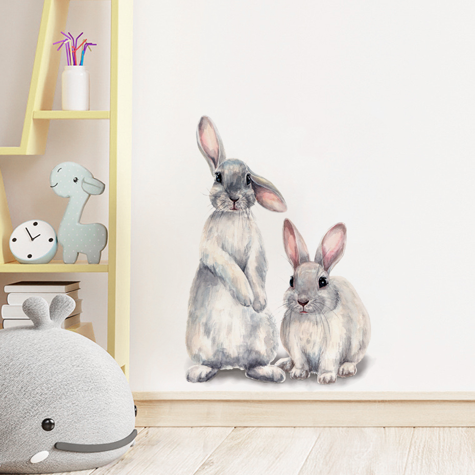 Watercolor Grey Baby Rabbits F - Baby Nursery Wallpaper Girl avaliação e preço