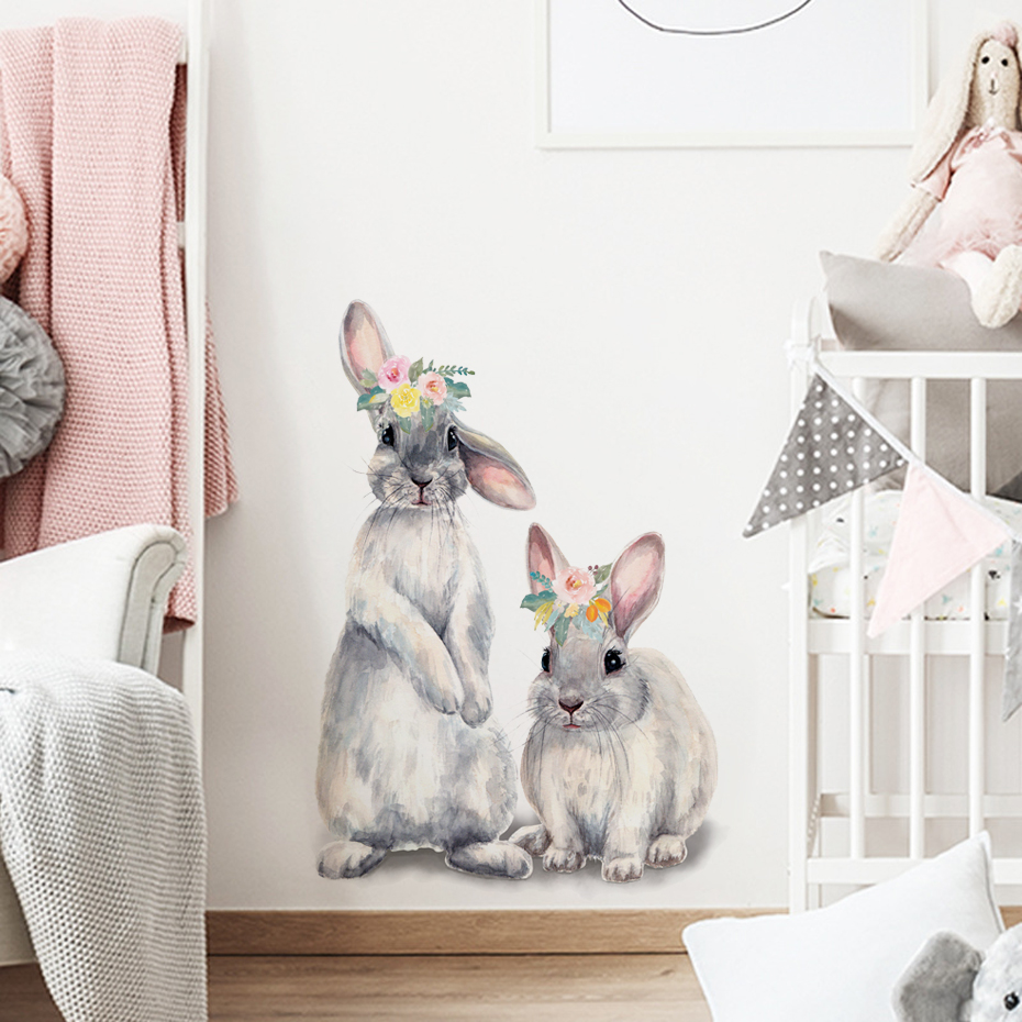Watercolor Grey Baby Rabbits F - Baby Nursery Wallpaper Girl avaliação e preço