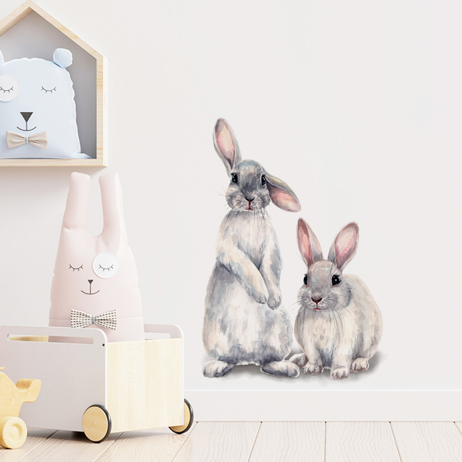Watercolor Grey Baby Rabbits F - Baby Nursery Wallpaper Girl avaliação e preço