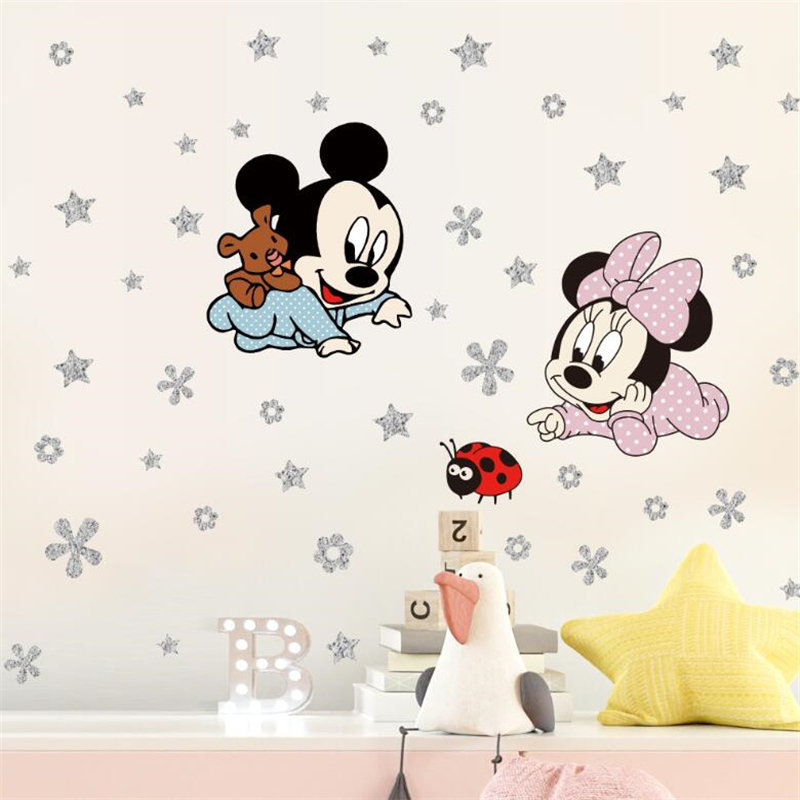 Cartoon Mickey Minnie Mouse Ba - Baby Nursery Wallpaper avaliação e preço