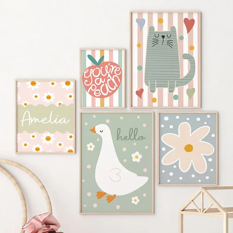 Cartoon Cat Duck Bird Apple Cu - Baby Nursery Pictures avaliação e preço