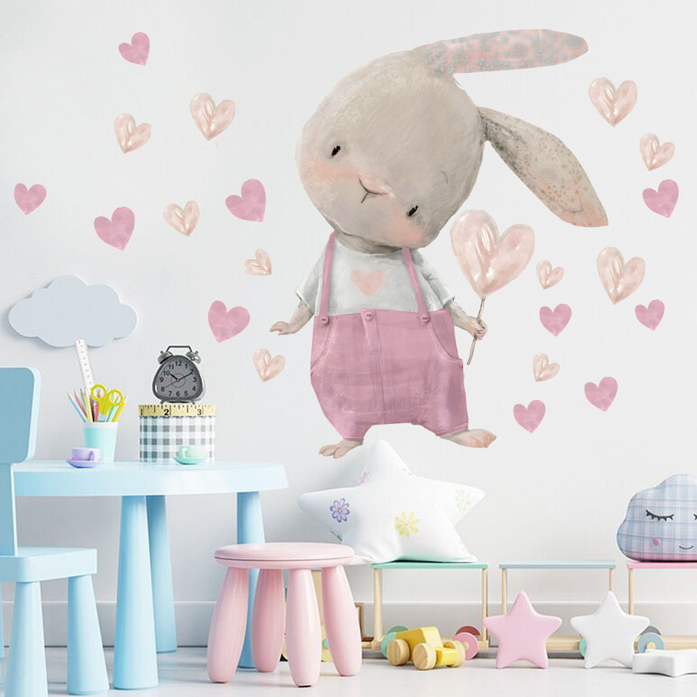 Cute Bunny Hearts Wall Sticker - Baby Nursery Wallpaper Girl avaliação e preço