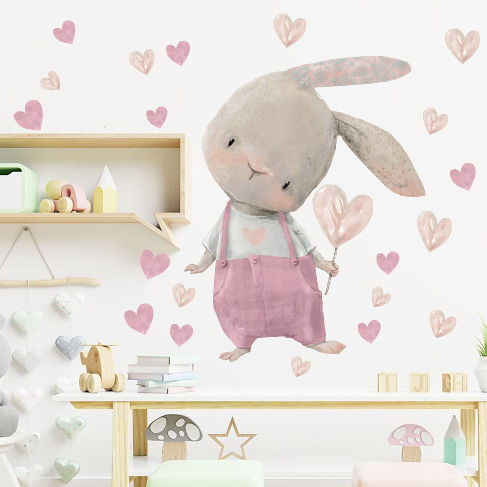 Cute Bunny Hearts Wall Sticker - Baby Nursery Wallpaper Girl avaliação e preço