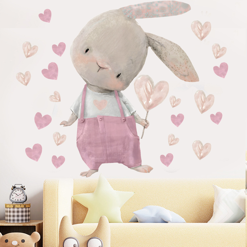 Cute Bunny Hearts Wall Sticker - Baby Nursery Wallpaper Girl avaliação e preço