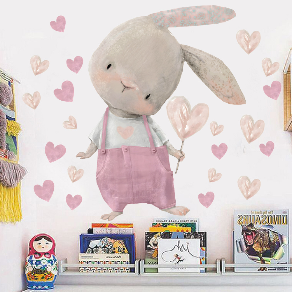 Cute Bunny Hearts Wall Sticker - Baby Nursery Wallpaper Girl avaliação e preço