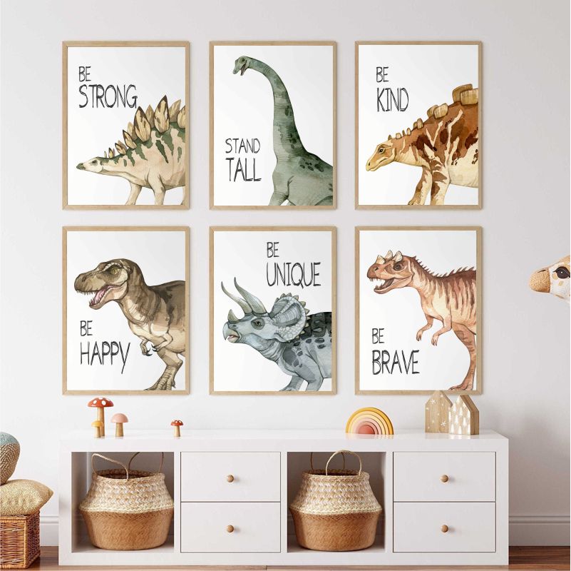Watercolor Dinosaur Poster Nur - Baby Nursery Pictures avaliação e preço