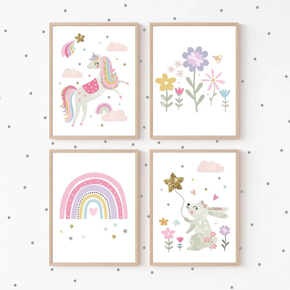 Pink Unicorn Rabbit Rainbow Cl - Baby Nursery Pictures avaliação e preço
