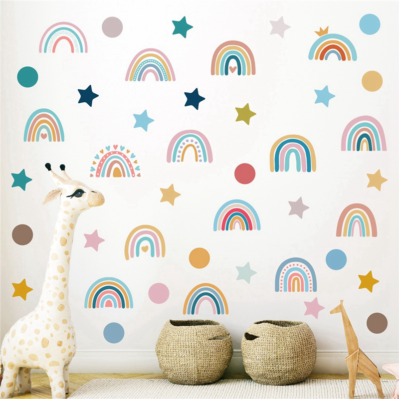 AEE2-Boho Rainbow Wall Decals  - Baby Nursery Wallpaper Girl avaliação e preço