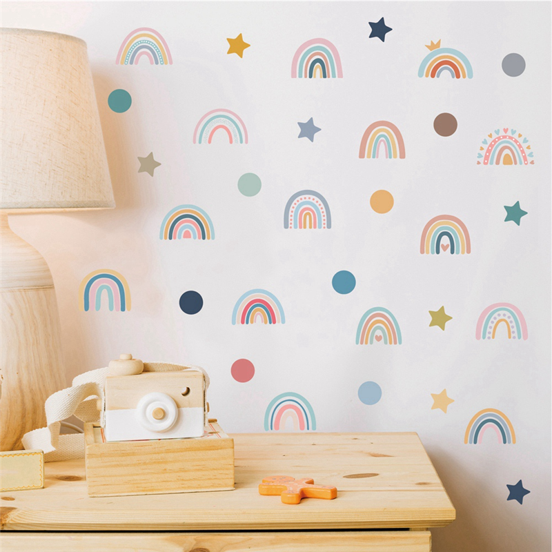 AEE2-Boho Rainbow Wall Decals  - Baby Nursery Wallpaper Girl avaliação e preço