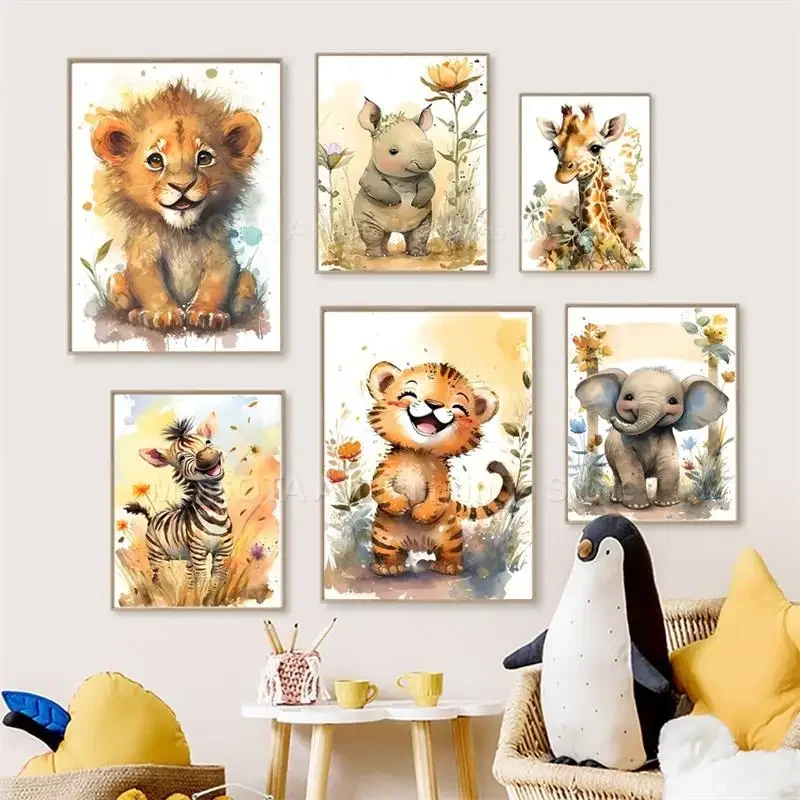 Watercolor Lion Giraffe Tiger  - Baby Nursery Pictures avaliação e preço