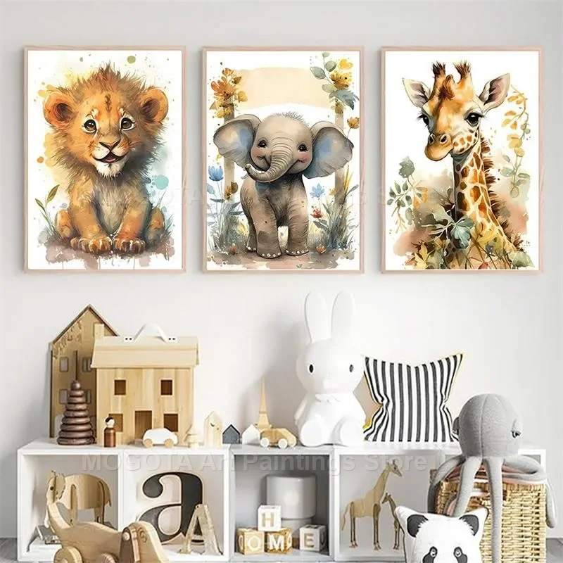Watercolor Lion Giraffe Tiger  - Baby Nursery Pictures avaliação e preço
