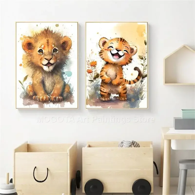 Watercolor Lion Giraffe Tiger  - Baby Nursery Pictures avaliação e preço