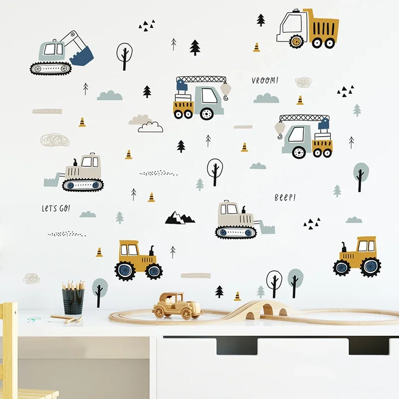 Hand Drawn Cute Cars Cargo Tru - Baby Nursery Wallpaper avaliação e preço