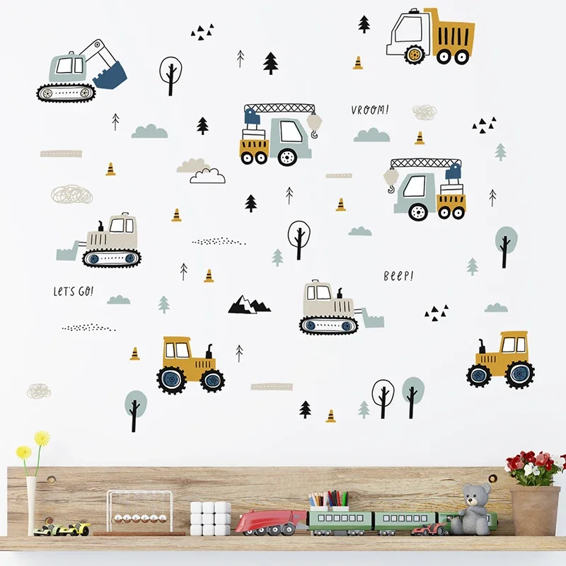 Hand Drawn Cute Cars Cargo Tru - Baby Nursery Wallpaper avaliação e preço