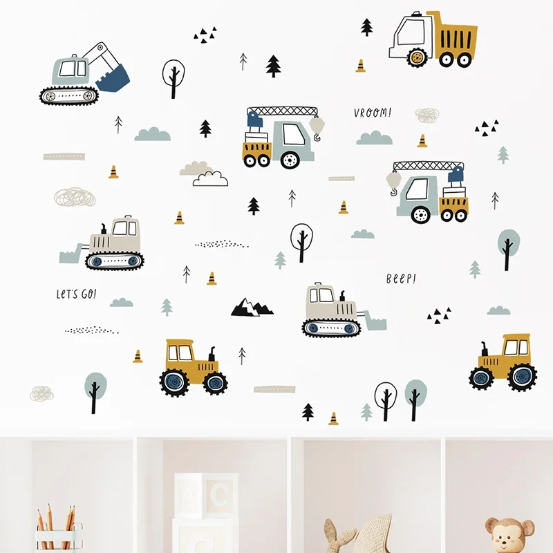 Hand Drawn Cute Cars Cargo Tru - Baby Nursery Wallpaper avaliação e preço
