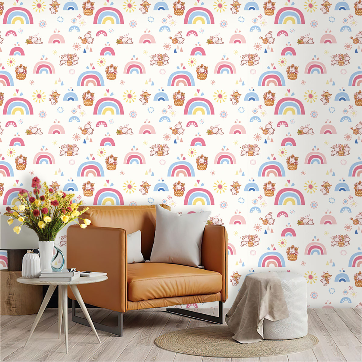 Boho Rainbow Kids Stick and Pe - Baby Nursery Wallpaper Girl avaliação e preço