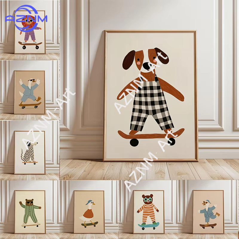 1PC Funny Animal Skateboarding - Baby Nursery Fabric avaliação e preço