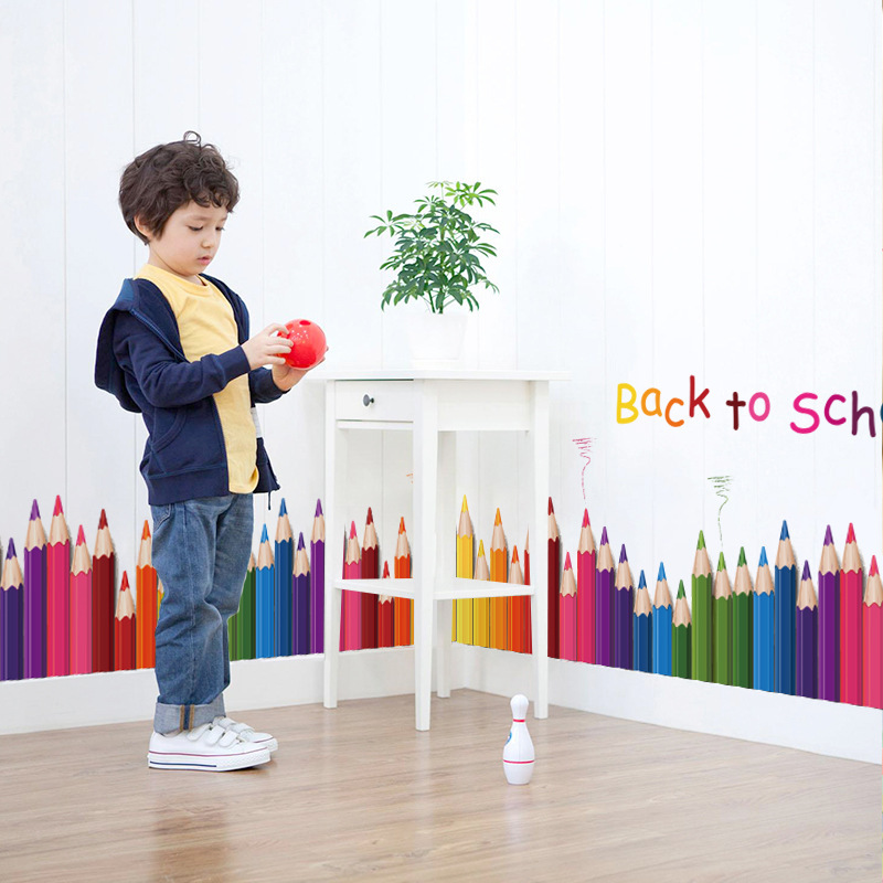 Cartoon Colour Pencil Baseboar - Baby Nursery Wallpaper avaliação e preço