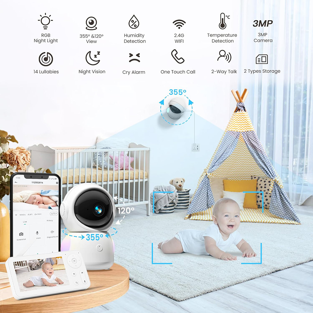 2K Baby Monitor with 2 Cameras - Baby Nursery Light avaliação e preço