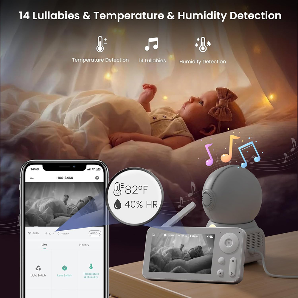 2K Baby Monitor with 2 Cameras - Baby Nursery Light avaliação e preço