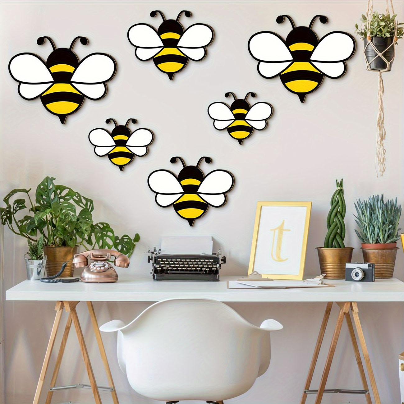 6Pcs Cute Bee Wooden Wall Stic - Baby Nursery Wallpaper avaliação e preço