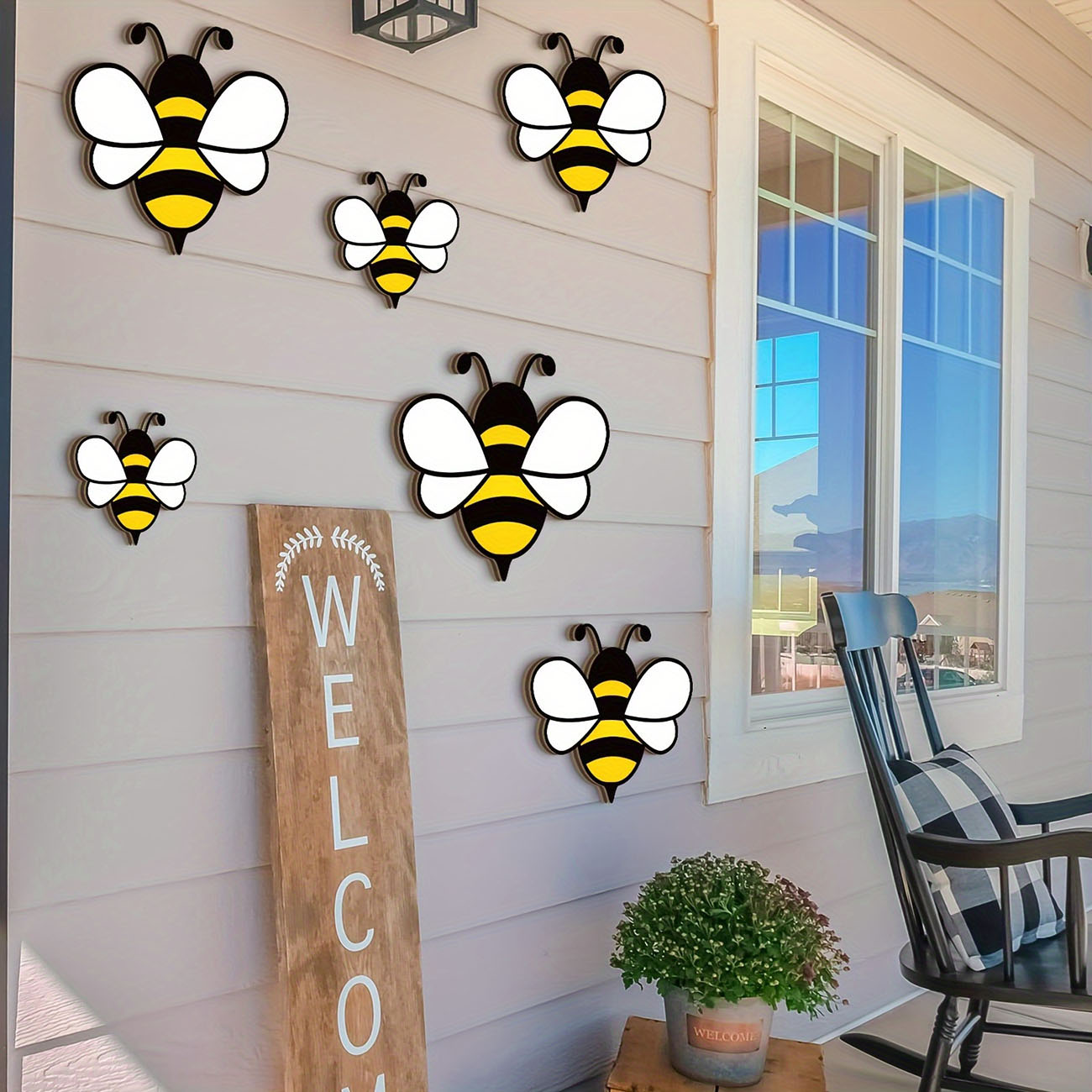 6Pcs Cute Bee Wooden Wall Stic - Baby Nursery Wallpaper avaliação e preço