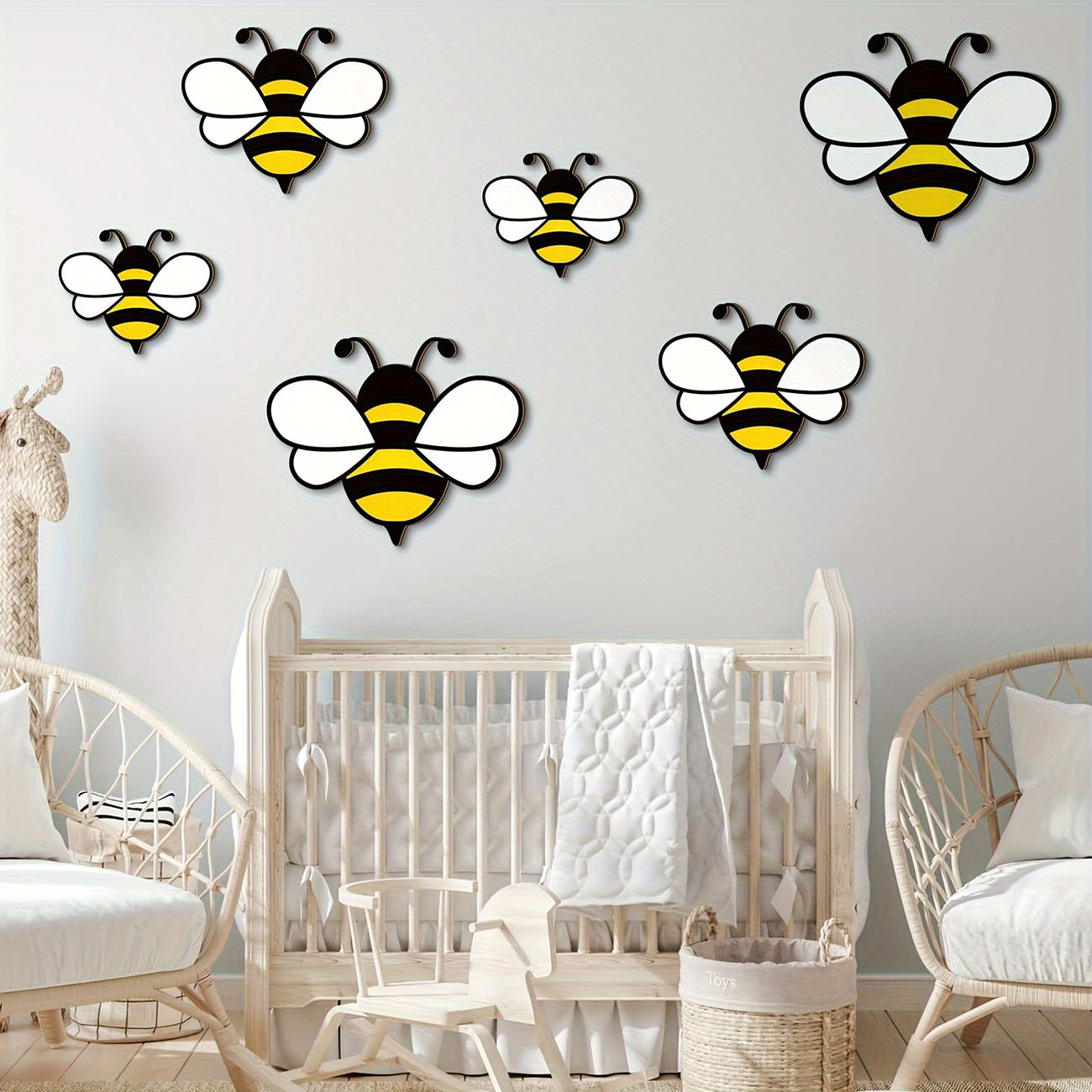 6Pcs Cute Bee Wooden Wall Stic - Baby Nursery Wallpaper avaliação e preço